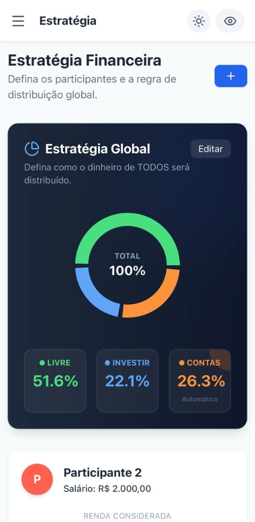 Tela real de controle financeiro do Dinheiro no Bolso